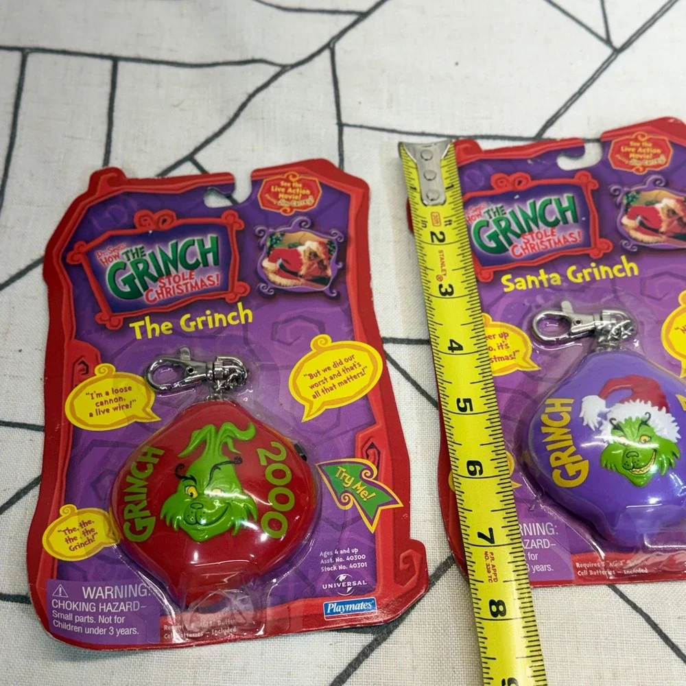 Playmates The Grinch Talking Keychain Lot OS Red Purple Vintage 2000 Movie 2pc